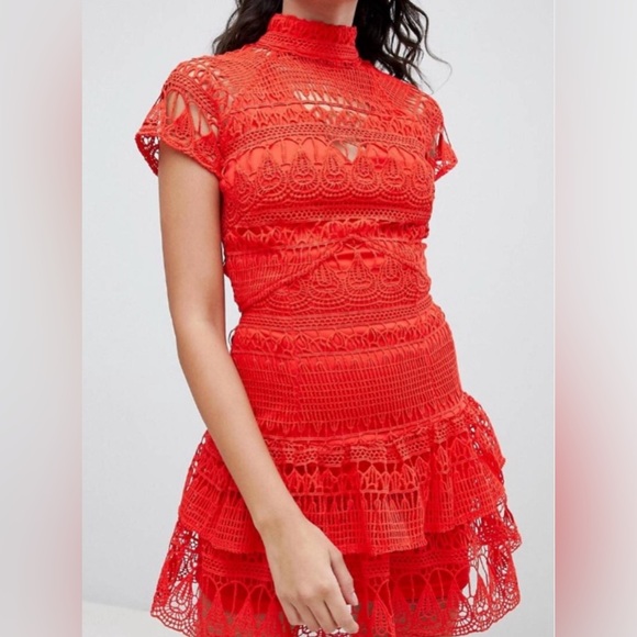Pretty Little Thing Red Lace Mini Dress - Picture 1 of 6